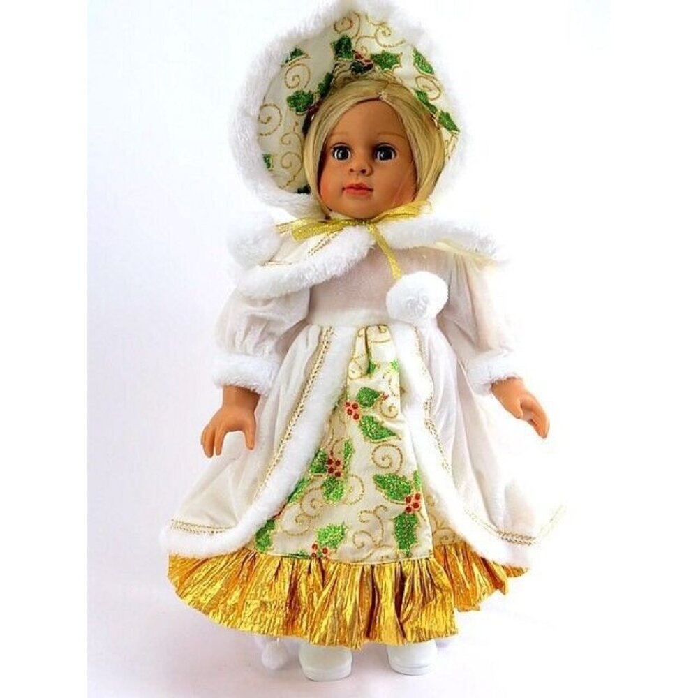 3-PC 18" DOLL CHRISTMAS CAROLER OUTFIT Dress Hat Cape for American Girl Dolls